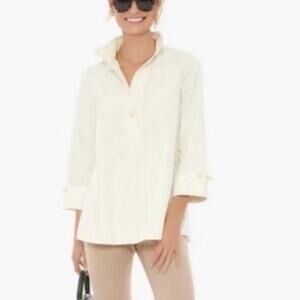 Tuckernuck XS Willow Top Dress Shirt Faux Pearl Buttons Detail Cream Oversized